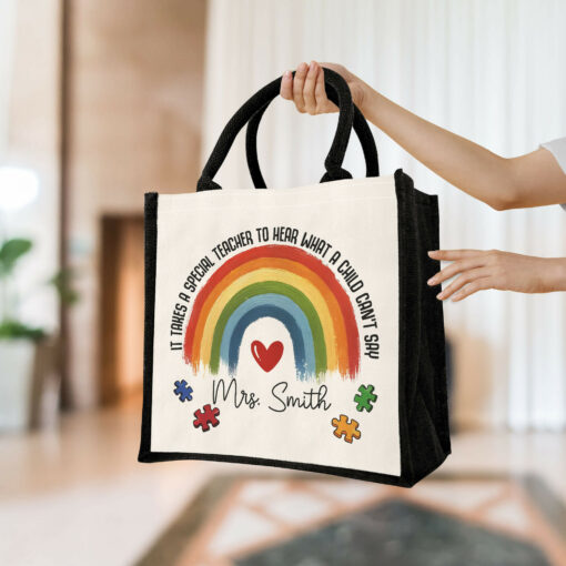 Gingerglowgifts Personalized Autism Teacher It Takes A Special Teacher To Hear What A Child Can't Say Tote Bag TQN2973TNB