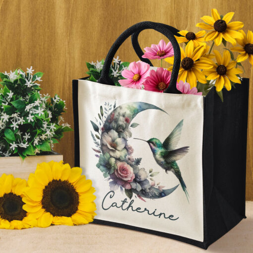 Gingerglowgifts Personalized Hummingbird Floral Moon Gift For Grandma Nana Tote Bag TQN3011TNB