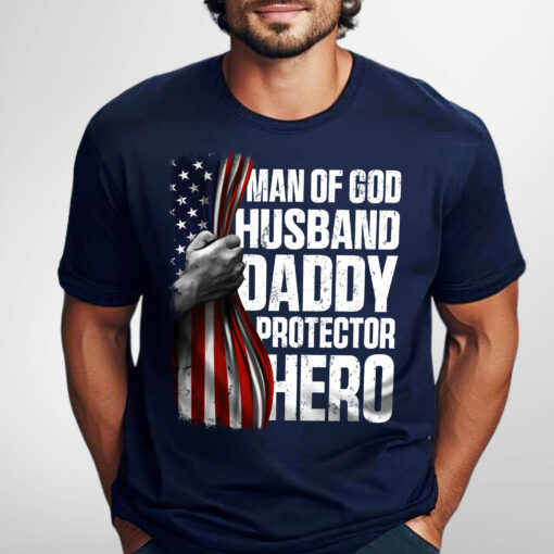 Gingerglowgifts Gifts For Dad, Father's Day Tee, Man of God Husband Daddy Protector Hero T-shirt HTT53HVN