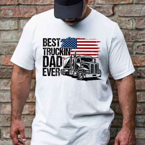 Gingerglowgifts Gift For Dad, American Flag Truck Tee, Best Dad Ever Truckin T-Shirt VTM65DNV