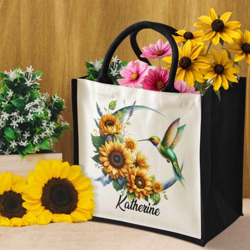 Gingerglowgifts Personalized Hummingbird Sunflowers Moon Tote Bag TQN3046TTH