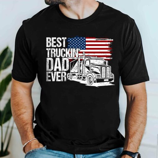 Gingerglowgifts Gift For Dad, American Flag Truck Tee, Best Dad Ever Truckin T-Shirt VTM65DNV