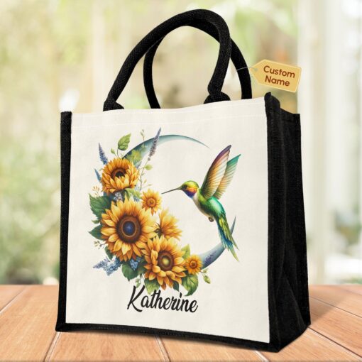 Gingerglowgifts Personalized Hummingbird Sunflowers Moon Tote Bag TQN3046TTH