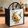 Gingerglowgifts Personalized Hummingbird Sunflowers Moon Tote Bag TQN3046TTH