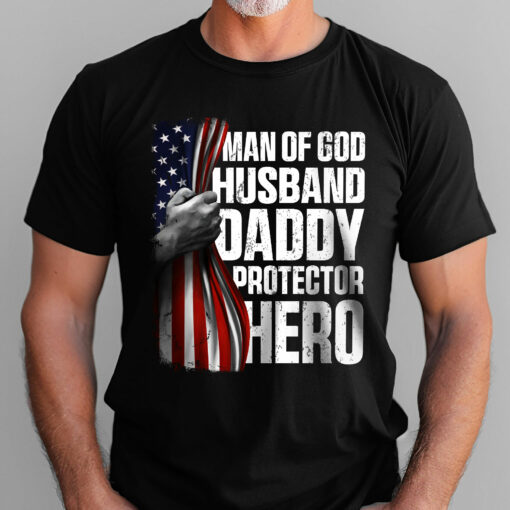 Gingerglowgifts Gifts For Dad, Father's Day Tee, Man of God Husband Daddy Protector Hero T-shirt HTT53HVN