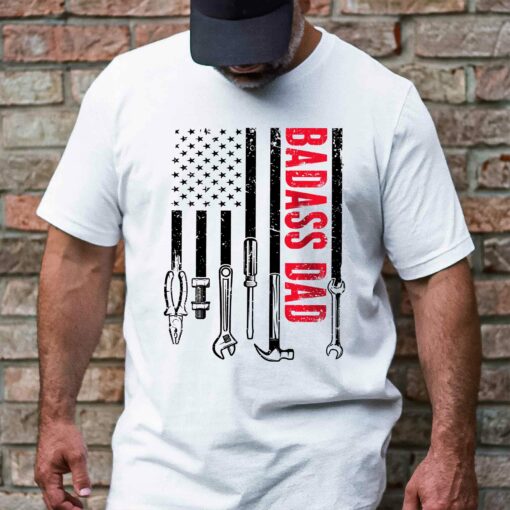 Gingerglowgifts Gift For Dad, Badass Dad American Flag Tee, Dad Tool T-shirt VTM78DNV