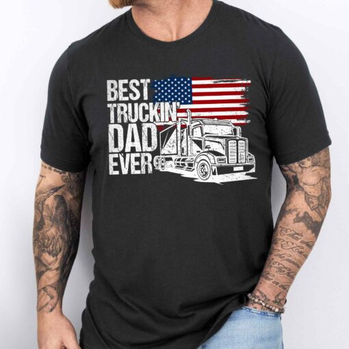 Gingerglowgifts Gift For Dad, American Flag Truck Tee, Best Dad Ever Truckin T-Shirt VTM65DNV