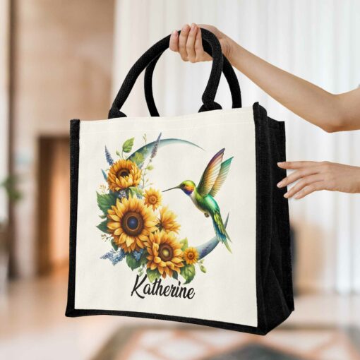 Gingerglowgifts Personalized Hummingbird Sunflowers Moon Tote Bag TQN3046TTH