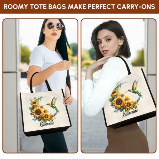 Gingerglowgifts Personalized Hummingbird Sunflowers Moon Tote Bag TQN3046TTH