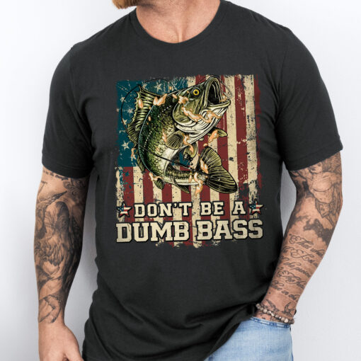 Gingerglowgifts Father's Day Gift, Bass Fish American Flag Tee, Don't Be A Dumb Bass T-Shirt VTM69HVN