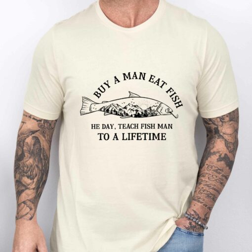 Gingerglowgifts Buy A Man Eat Fish Tee, T-shirt Gifts For Dad, Father's Day Tee VTM18DNV