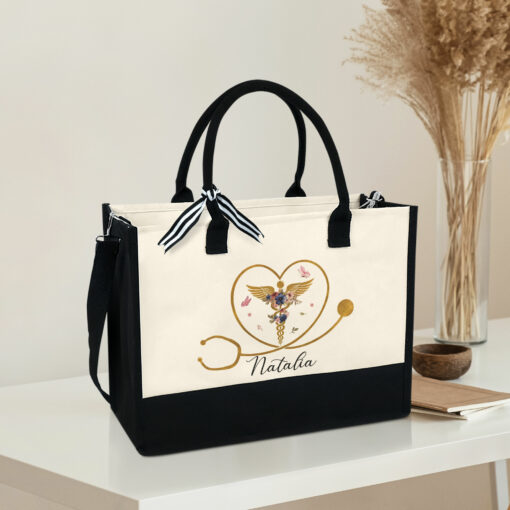 Gingerglowgifts Personalized Gifts For Nurse, Floral Medical Symbol Tote Bag VTM20LTH