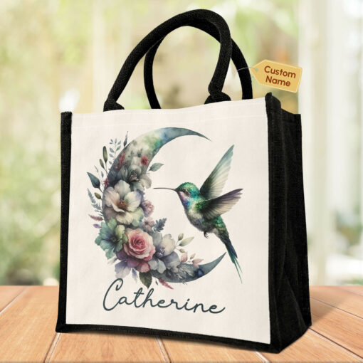 Gingerglowgifts Personalized Hummingbird Floral Moon Gift For Grandma Nana Tote Bag TQN3011TNB