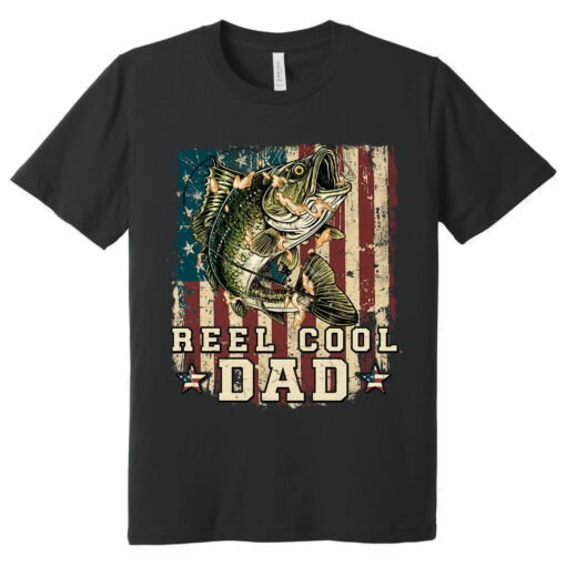 Gingerglowgifts Father's Day T-shirt, Reel Cool Dad T-shirt, Bass Fish American Flag Tee VTM17HVN