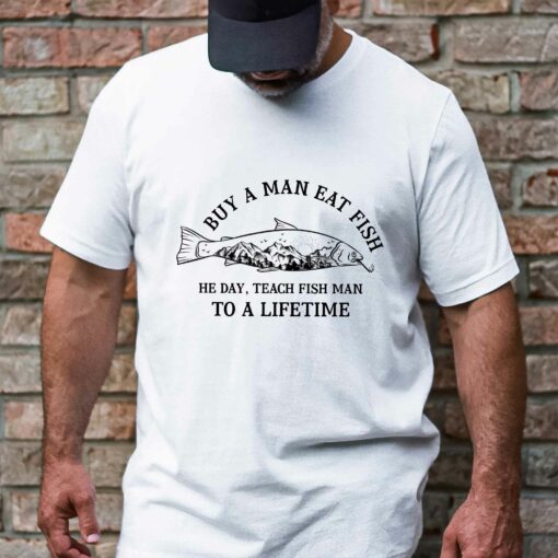 Gingerglowgifts Buy A Man Eat Fish Tee, T-shirt Gifts For Dad, Father's Day Tee VTM18DNV