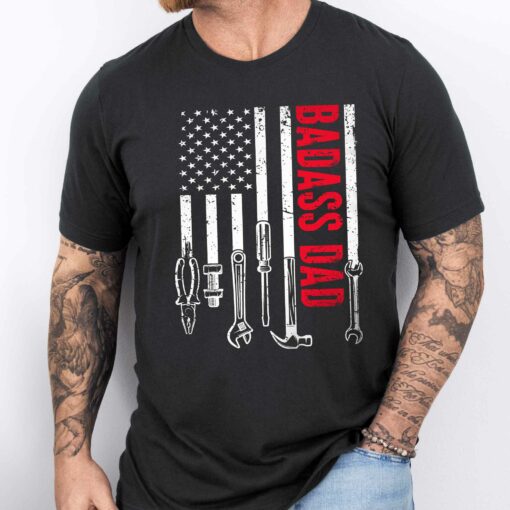 Gingerglowgifts Gift For Dad, Badass Dad American Flag Tee, Dad Tool T-shirt VTM78DNV